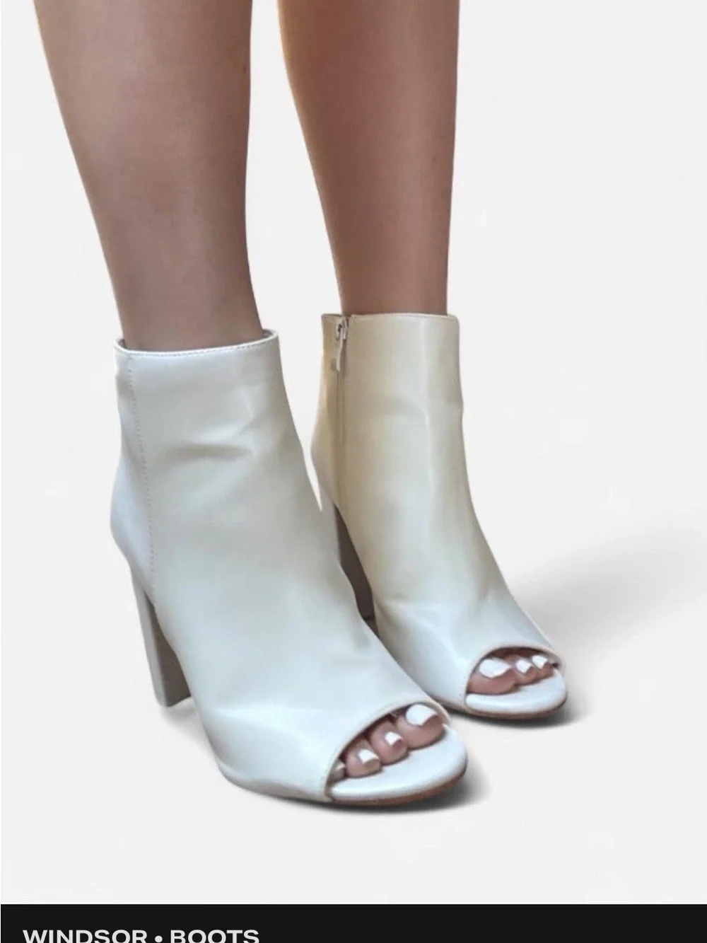 Windsor White Peep-Toe Block Heel Ankle Booties